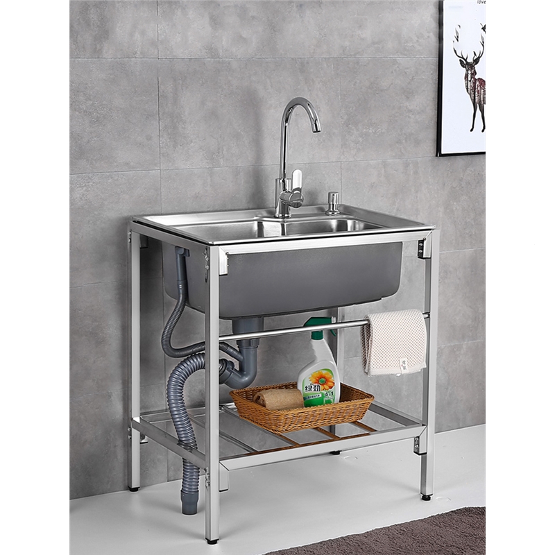 家用不锈钢水槽柜厨房洗菜碗盆单双槽闪电客带支架阳台洗衣水池一体