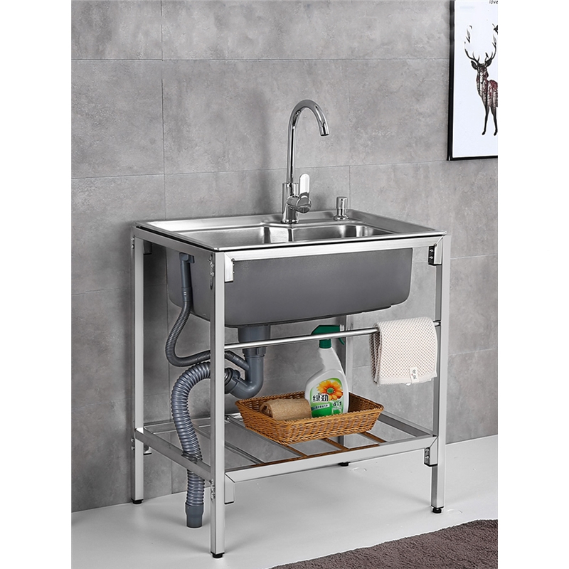 不锈钢水槽柜厨房洗菜碗盆单双槽闪电客带支架阳台洗衣水池一体橱柜