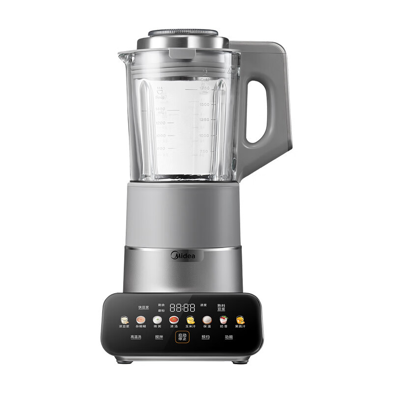 美的(Midea)1.75L无舱轻音破壁机6叶龙牙刀304不锈钢杯盖一键高温洗12H智能预约 MJ-PB12G5-077