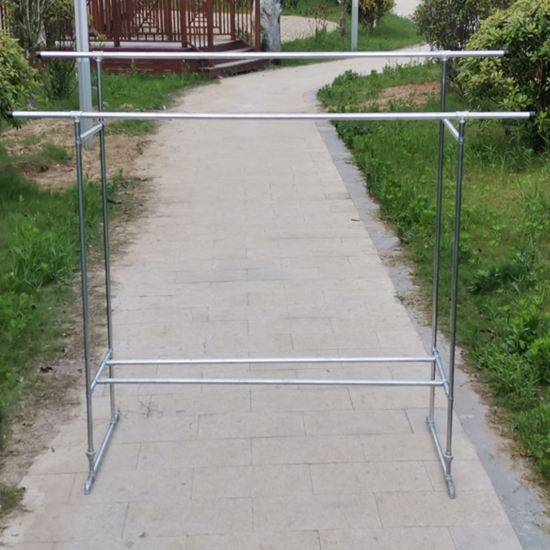 镀锌水管钢管落地双杆晾衣架晒衣架室外晒被架阳台楼顶四方架 加长款