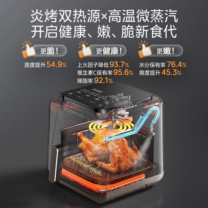 美的炎烤空气炸锅双热源不用翻面可透视大容量空气炸锅 MF-KZC6501高清大图