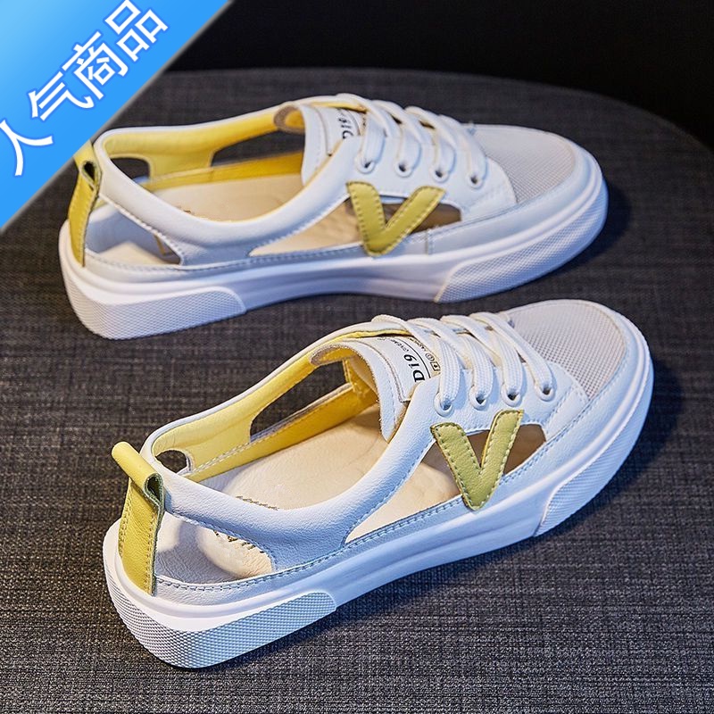 SUNTEK包头凉鞋女2023年夏季新款平底网红超火学生镂空透气小白火高清大图