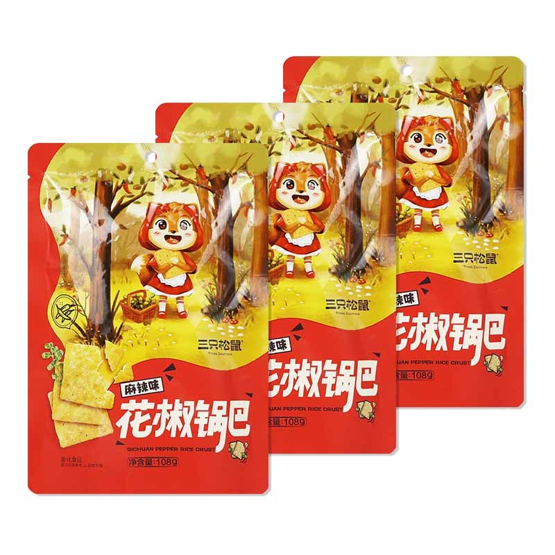 三只松鼠花椒锅巴香脆麻辣味膨化休闲零食花椒锅巴108g*3袋