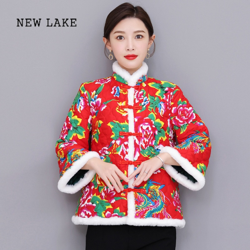 newlake东北大花袄大棉袄女加厚保暖棉衣棉服冬季唐装改良旗袍小棉袄