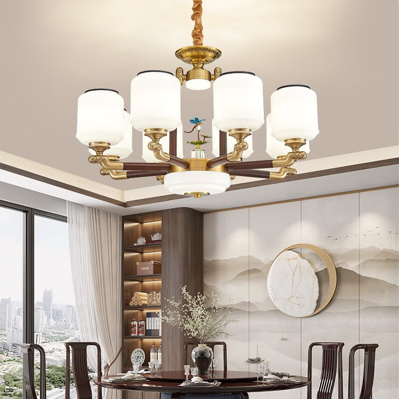 澳松新中式别墅客厅大吊灯复式楼中空楼梯长吊灯锌合金红木大厅餐厅灯