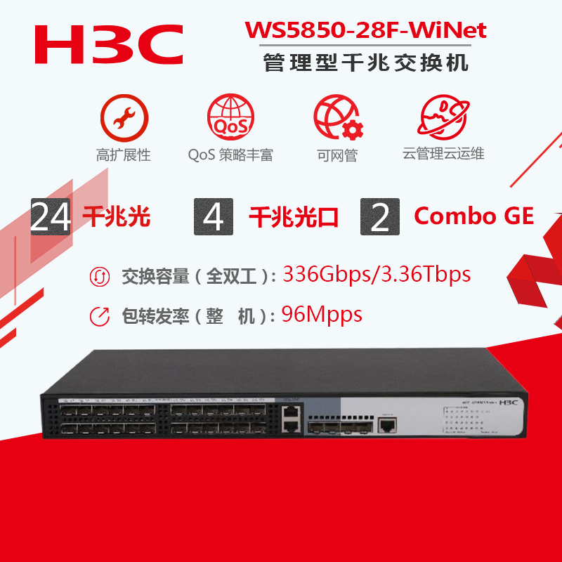 华三（H3C）WS5850-28F-WiNet 24口千兆光口 2千兆网口三层核心交换机绿洲云管理