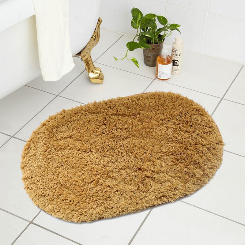 美帮汇椭圆床边地毯简约现代卧室进垫房间客厅卫浴防滑小地垫 卡其色 宽50cm*长80cm（2件装）