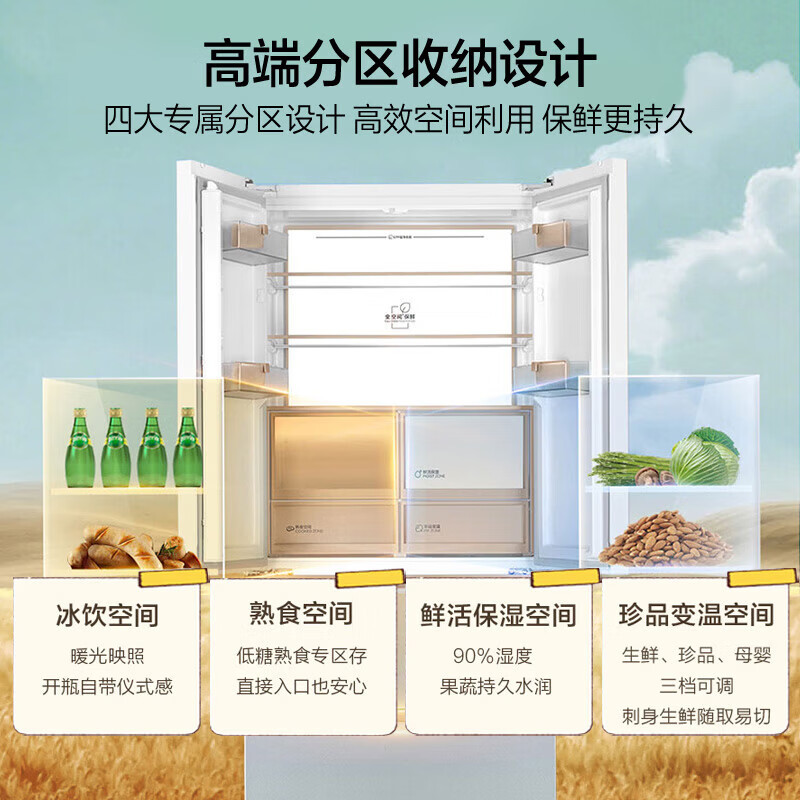 海尔麦浪冰箱515升法式四开多门超薄零嵌入式双循环全空间保鲜家用大容量主动除菌BCD-515WGHFD1BY6U1高清大图