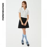 [1件5折价:59.5]美特斯邦威泡泡袖衬衫女百搭夏季高腰松紧V领短袖上衣女