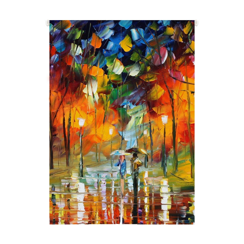 美帮汇个性北欧帘布艺隔断帘卧室定制卫生间免打孔油画半帘短帘布帘子 夜间小路 定制尺寸（联系客服）对开式（送伸缩杆）