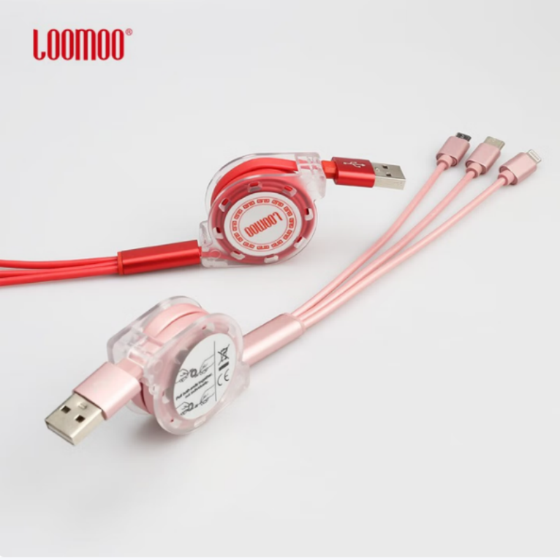 LOOMOO乐默 一拖三充电线(可伸缩) LCB-131 红色/土豪金/灰色可选 货期1周