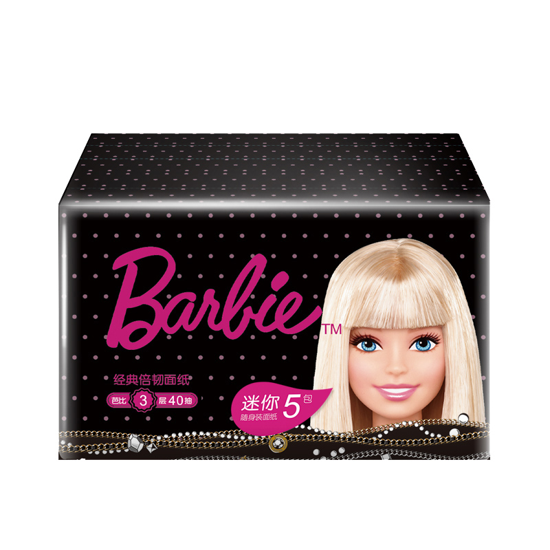 芭比(Barbie) 抽纸 经典倍韧系列 三层40抽5包大规格(长幅) 母婴适用 卫生纸