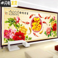 三维工匠九鱼图十字绣2019新款客厅5D钻石画满钻牡丹卧室福字点贴钻砖石画 【满钻】魔方圆钻150*66厘米+送小画一个