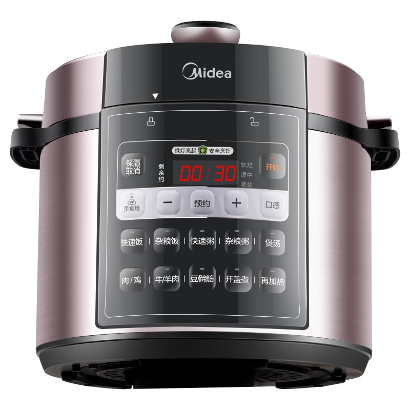 美的电压力锅 家用智能菜单快速饭开盖煮定时预约 6升双胆高压锅电饭煲 MY-E627