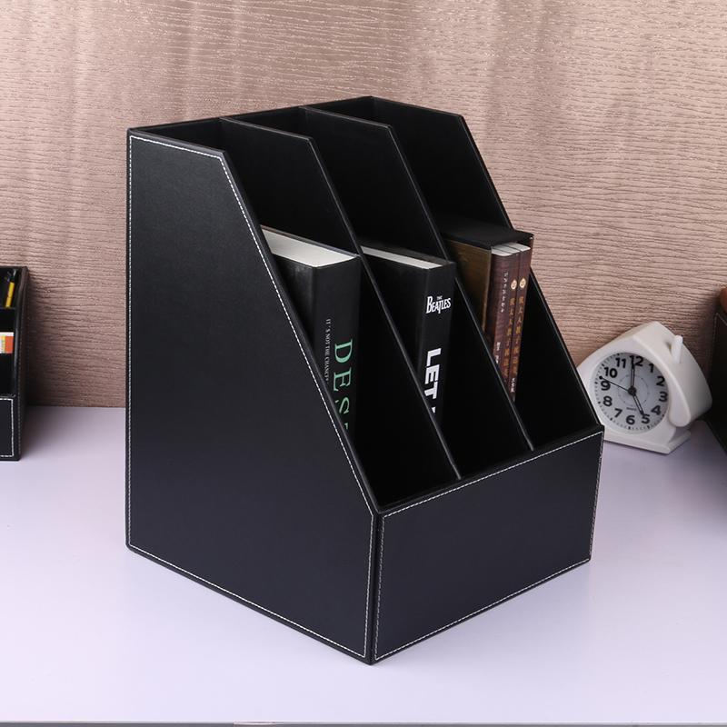 创意办公用品桌面收纳盒皮革文件架资料框栏多层多功能置物架