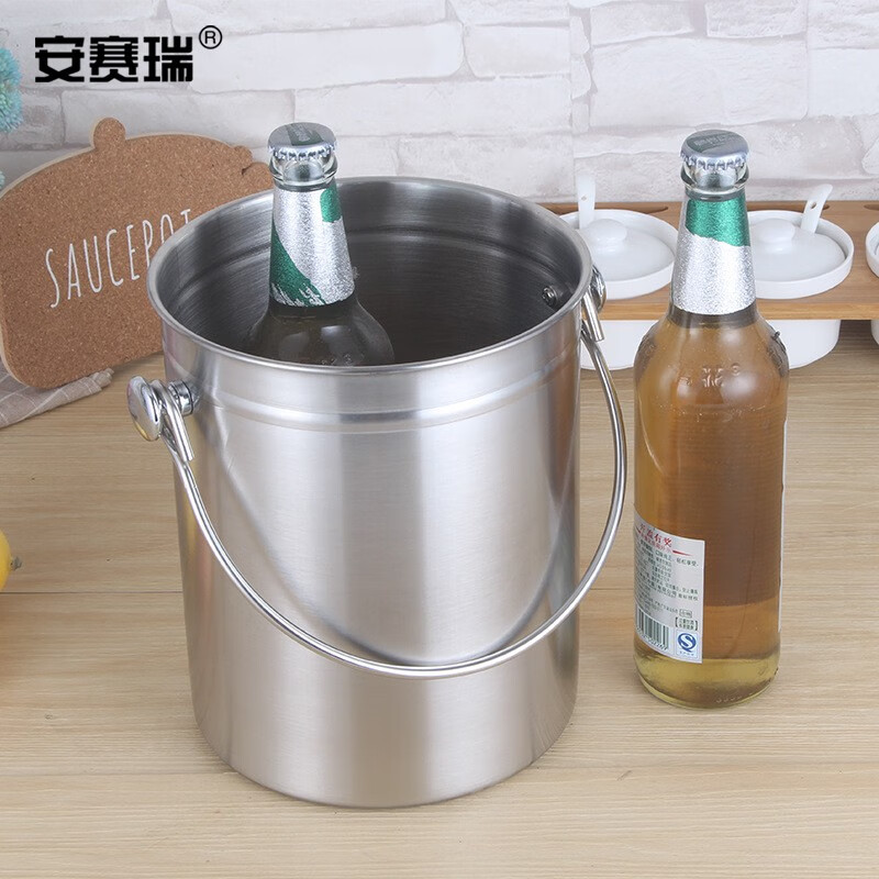安赛瑞 不锈钢冰桶 商用手提冰粒桶 5L 啤酒桶红酒香槟冰块桶冰酒桶 26359高清大图