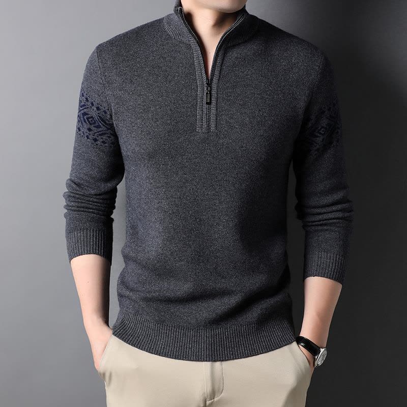 花花公子100纯羊毛衫男士毛衣冬厚拉链立领商务休闲毛大码线衣服男装2024图片