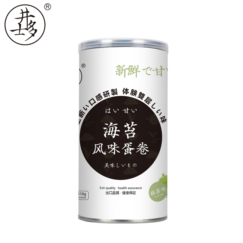 井士多休闲零食食品海苔蛋卷抹茶口味110g/罐