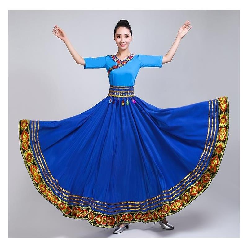 藏族舞蹈服装女广场舞大摆裙新款蒙古练习长裙民族演出服装女半身