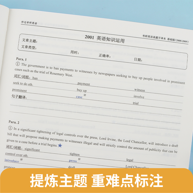 考研英语真题手译本 [正版]2025秒过考研英语真题手译本疱丁解题完形阅读翻译新题型四合一真题手译基础版2000-200