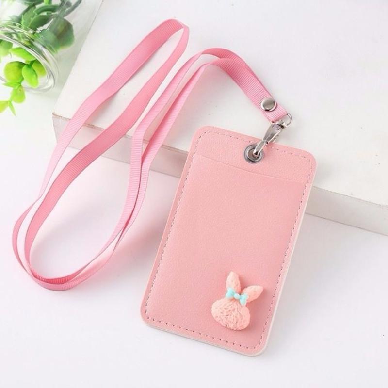 学生零钱卡包证件套一体带挂绳公交卡套卡通饭卡交通卡保护套软挂脖粉