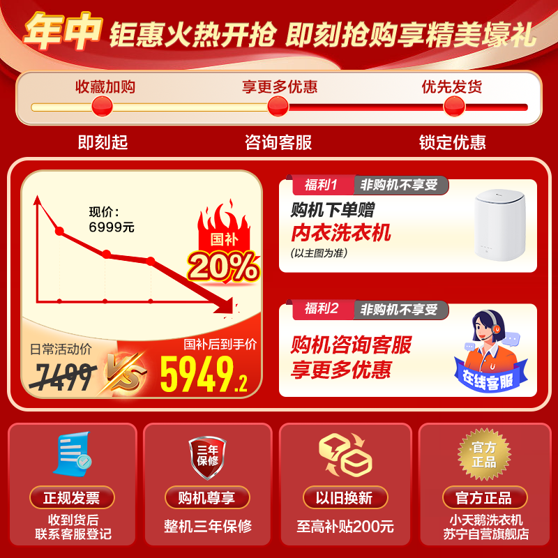 小天鹅(LittleSwan)10公斤热泵烘干机 干衣机家用 全变频 纯平全嵌 多重毛屑过滤 TH100VH89PRO