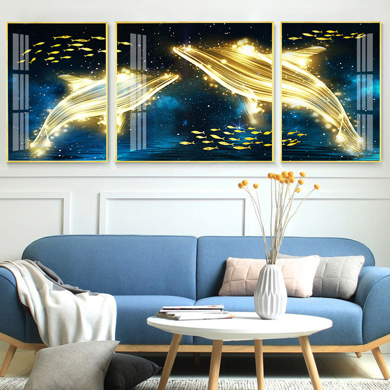 欧式客厅装饰画沙发背景墙三联画美式轻 jc51(金色边框) 30*50cm三联套装(建议2米以下沙发)太空银[铝合金框]高清大图