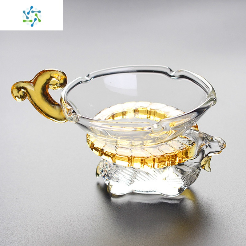 玻璃公道杯大号茶漏分茶器套装日式金箔锤纹防烫玻璃功夫茶具配件 三维工匠 水晶如意羊绿+锤纹流金公杯