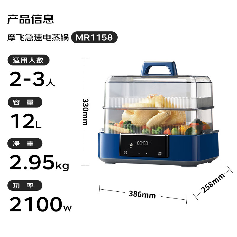摩飞电器(Morphyrichards)电蒸锅多功能锅 12L大容量预约定时 MR1158 白色高清大图