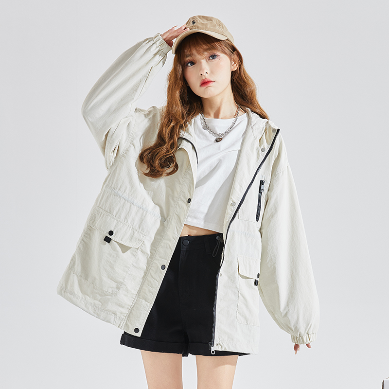 [2.5折价113元]唐狮春新款工装外套女连帽宽松韩版大口袋青少外穿休闲上衣潮DY