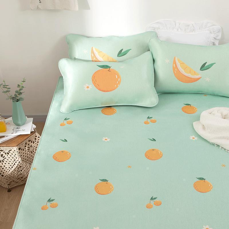 美帮汇冰丝席三件套1.8m床1.5米可折叠夏季1.2学生宿舍席子凉席 橘色青春冰丝席 0.9m床