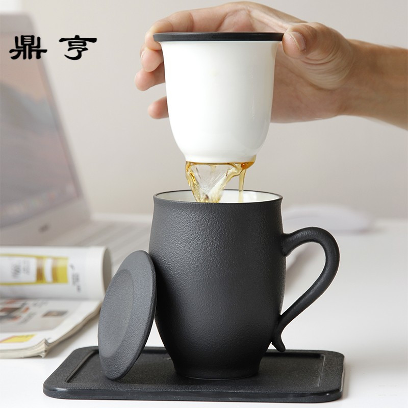 鼎亨日式办公室茶杯陶瓷过滤带盖简约个人泡茶器便携茶杯子马克杯