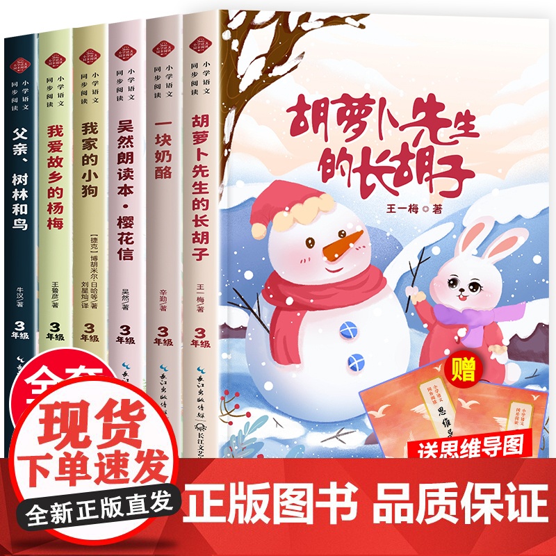 三年级上册必读课外书经典全套6册小学语文教材同步阅读书籍 胡萝卜先生的长胡子王一梅童话故事书父亲树林和鸟一块奶酪书老师高清大图