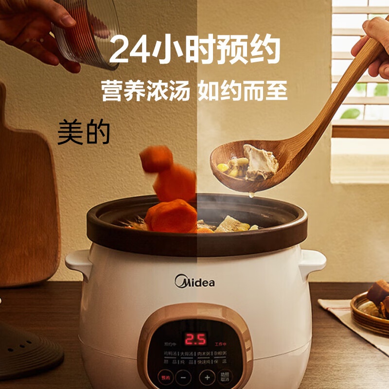 美的快炖电炖锅电炖盅电砂锅炖汤盅煲汤锅3L大容量炖盅紫砂锅煮粥锅电煮锅DG30E203
