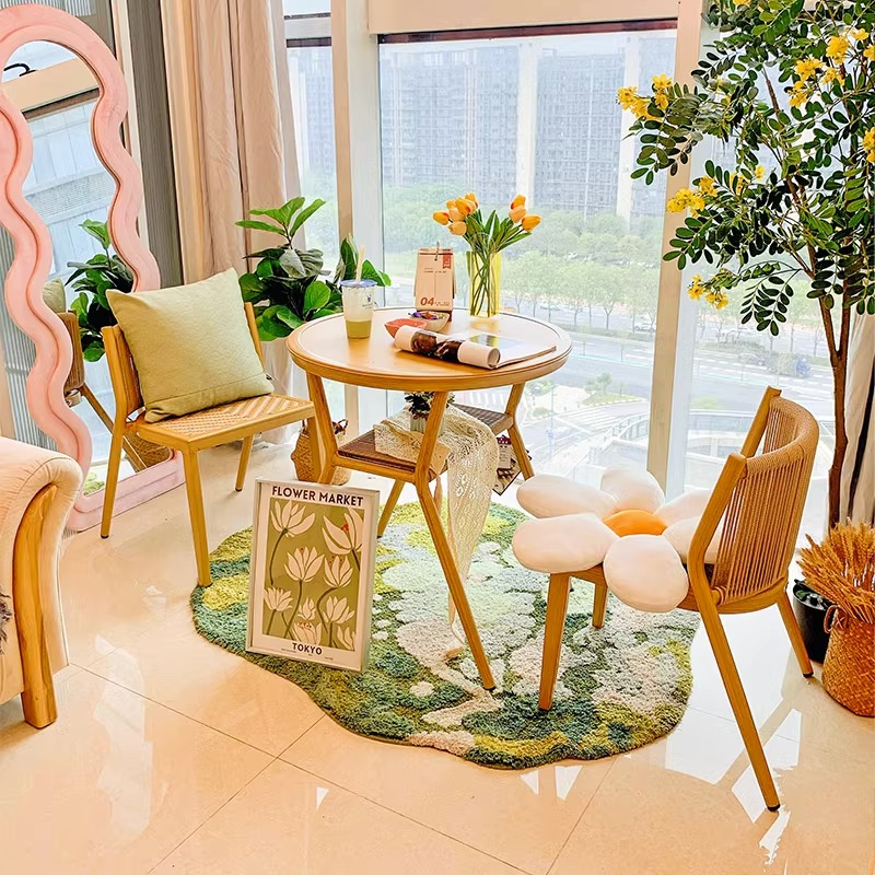 紫叶阳台小桌椅休闲茶桌椅一桌两椅现代简约网红小户型阳台收纳桌椅 2+1【圆桌】温馨黄