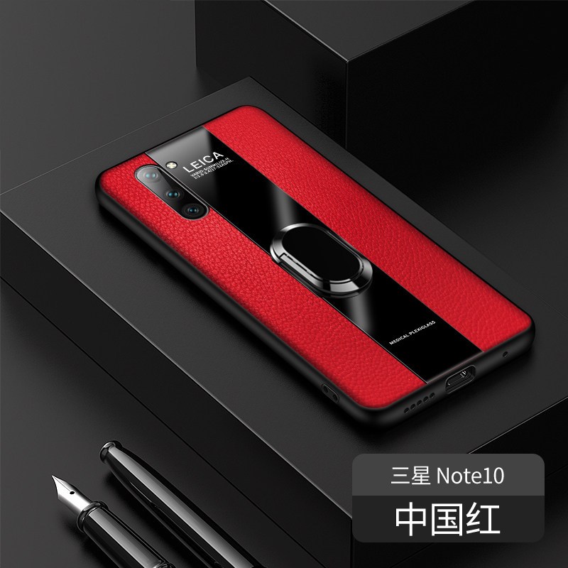 [送钢化膜]高铭宣三星note10手机壳三星note10+保时捷商务指环支架男士星超薄防摔 note10[中国红]指环款