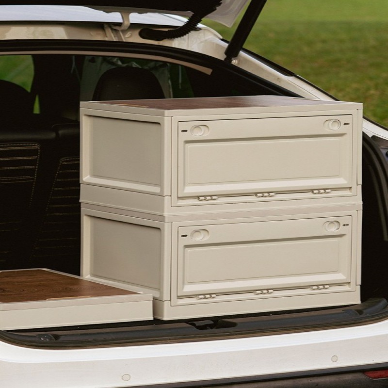 华普思收纳箱侧开门折叠箱家用木盖整理箱大容量置物箱加大号军绿高清大图