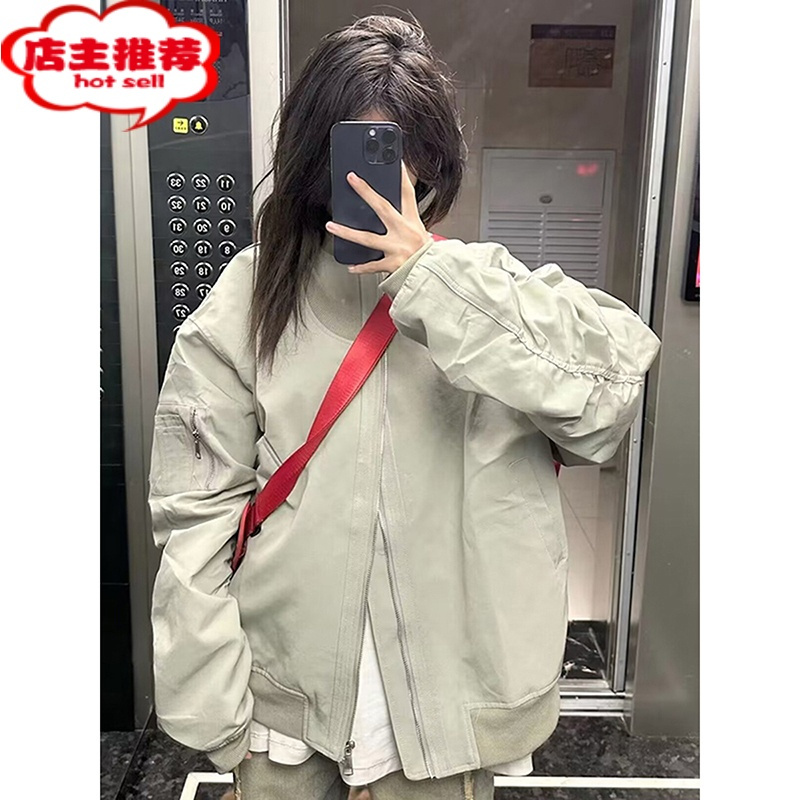 SHANCHAOvintage美式复古棒球服国潮牌高街小众工装外套男飞行员夹克