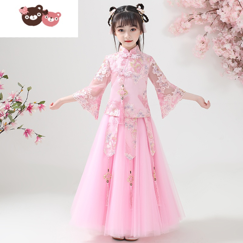 绿彩虹光儿童汉服女童春秋超仙中国风古装2022新款古风旗袍女孩唐装夏季裙子