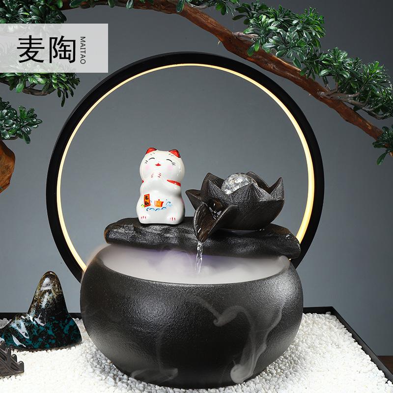美帮汇中式盆景流水摆件办公室客厅家用雾化流水器店铺开业礼品高清大图