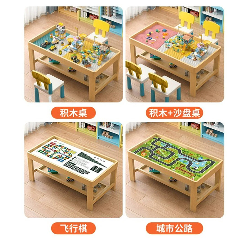 思唯美(sweet made) 儿童实木积木桌无漆-106cm桌+1椅+106滑道+乐园+汽车+300大 送机器人高清大图