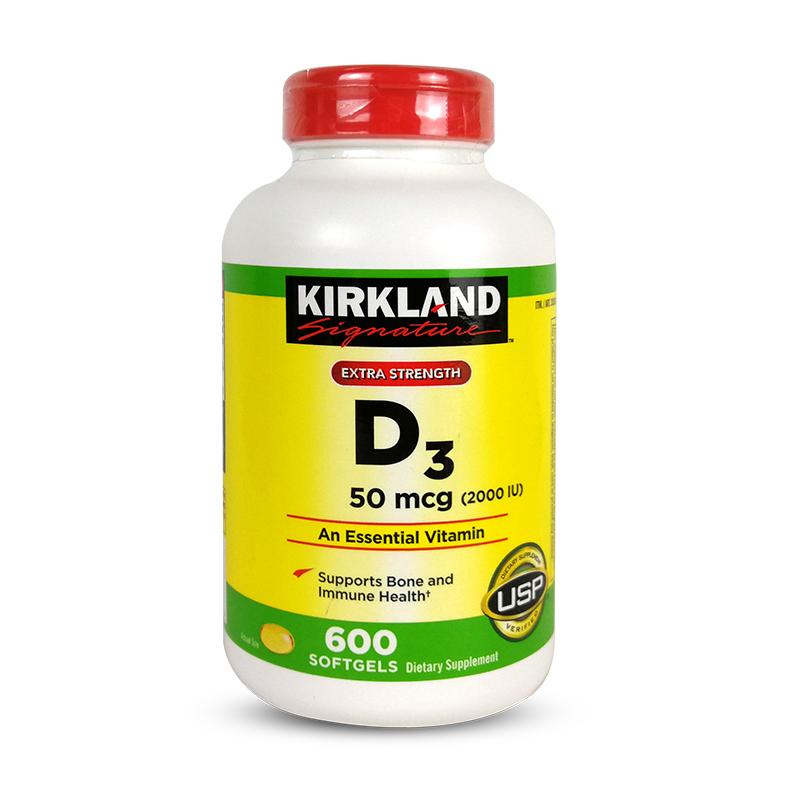 美国直邮Kirkland柯克兰 Vitamin D3 维生素D3软胶囊2000IU 600粒
