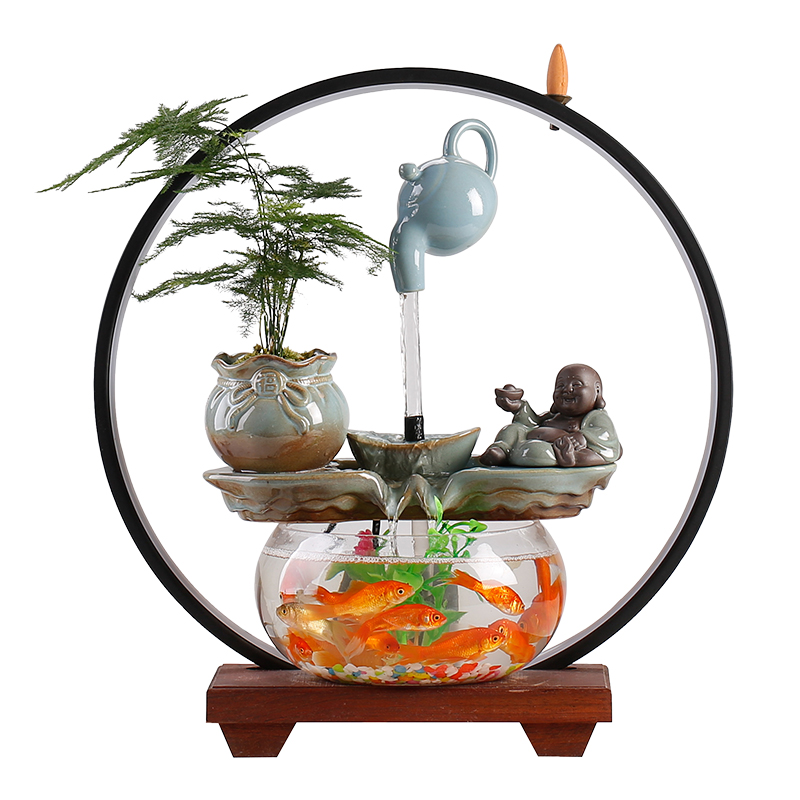 创意流水生财悬壶金鱼缸摆件循环水装饰品客厅办公室桌面招财礼品高清大图