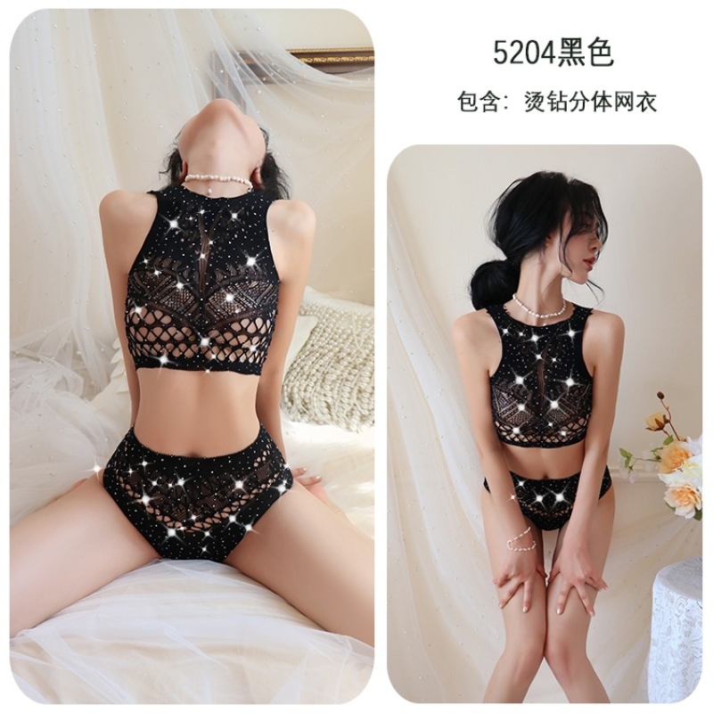长夜漫漫情趣内衣性感诱惑两件套连身袜欧美网袜制服诱惑网衣5204