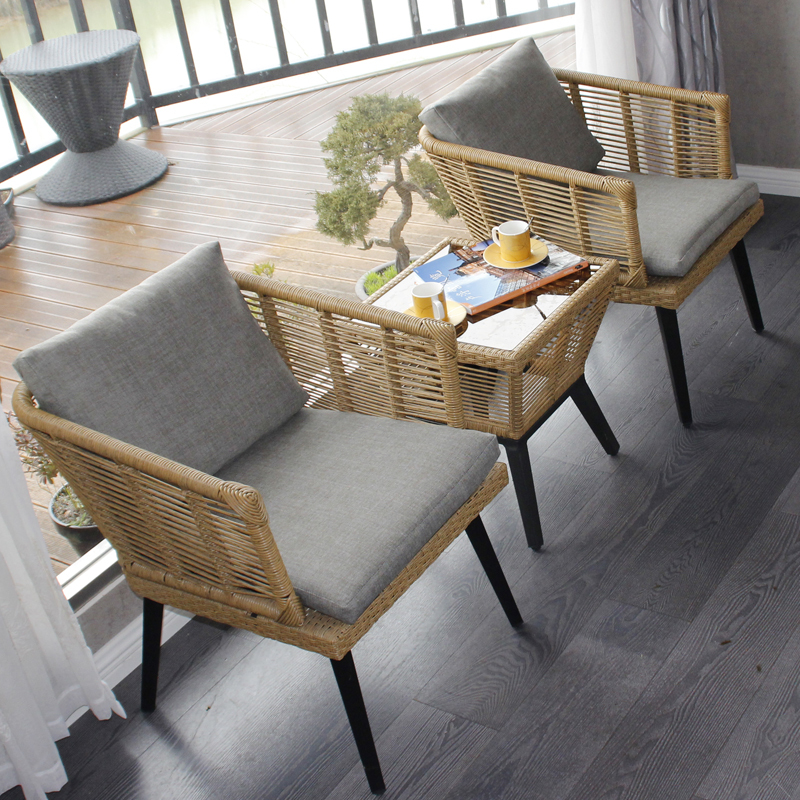 阳台小桌椅网红家用露天庭院腾编户外休闲喝茶几组合竹藤椅三件套定制