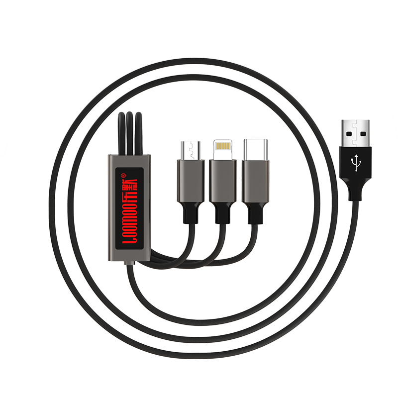 乐默(LOOMOO) 发光屏显一拖三数据线LCB-211 适用安卓Type-c苹果11小米10pro/XSmax