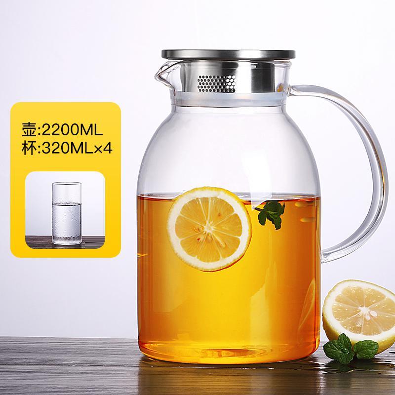 家柏饰(CORATED)家用简约高温热玻璃凉水壶透明加厚花茶壶大号烧水壶茶具套装 单壶2.2L+4个小杯高清大图