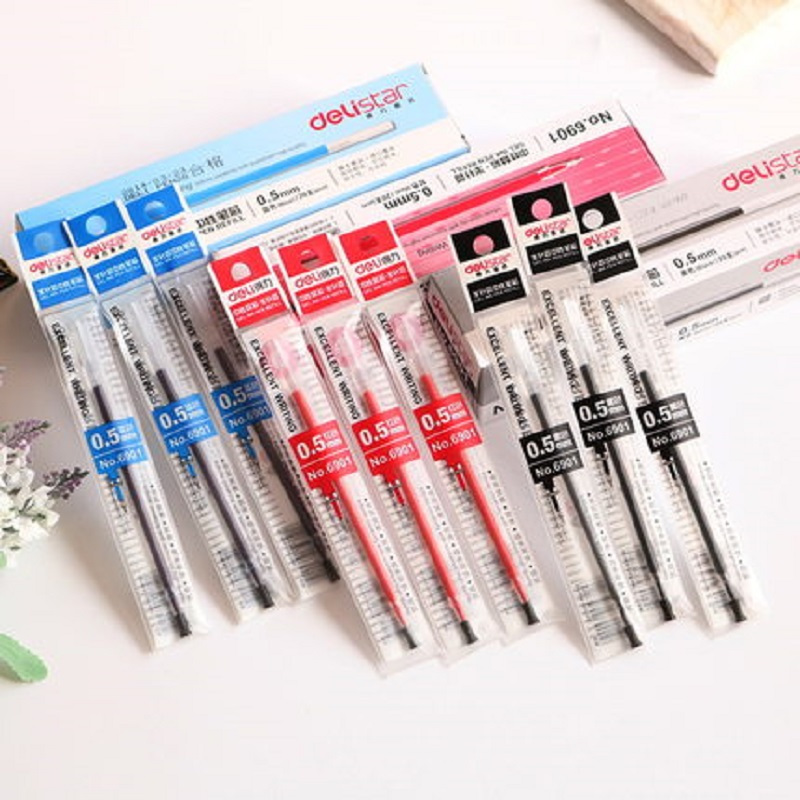 得力6901中性笔芯签字笔芯 水笔芯0.5mm 中性笔芯 红笔芯 一只装 长宽高:131*5.5*5.5mm 得力