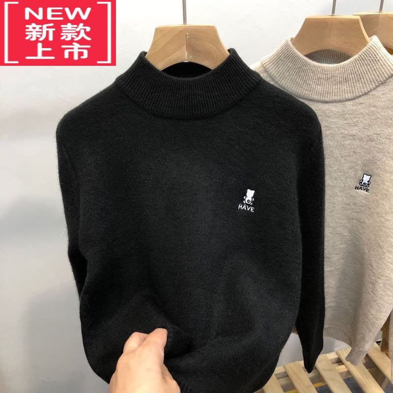 可莉允卡芙恰恰冬季新款针织打底衫男女童高领一体绒毛衣字母潮图片