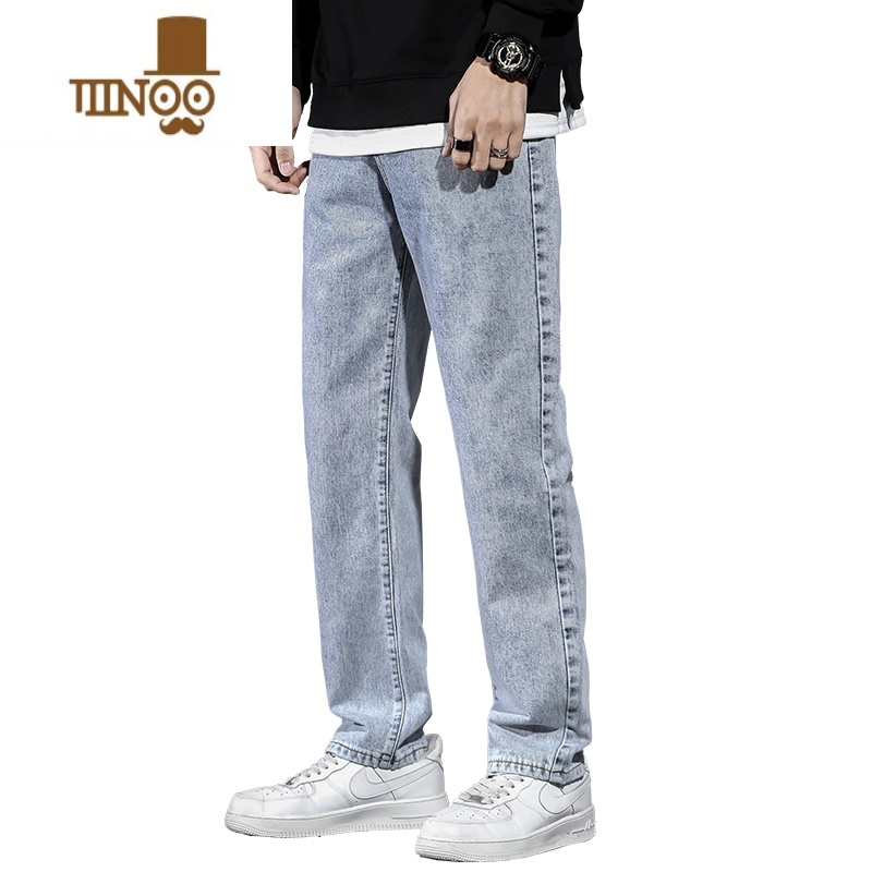 YANXU直筒牛仔裤男夏季潮牌宽松阔腿2023新款潮流简约弹力休闲长裤子薄高清大图